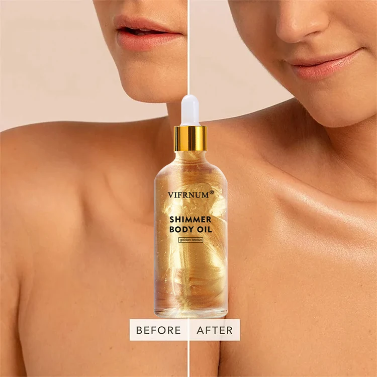 2023 100ml Gold Glow Shimmer Body Oil Liquid Custom Logo Hydrating Body