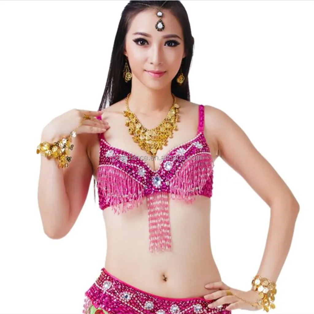 winying Womens Sparkle Sequins Beading Padded Bra Rave Dance Belly Dancing Crop Top 