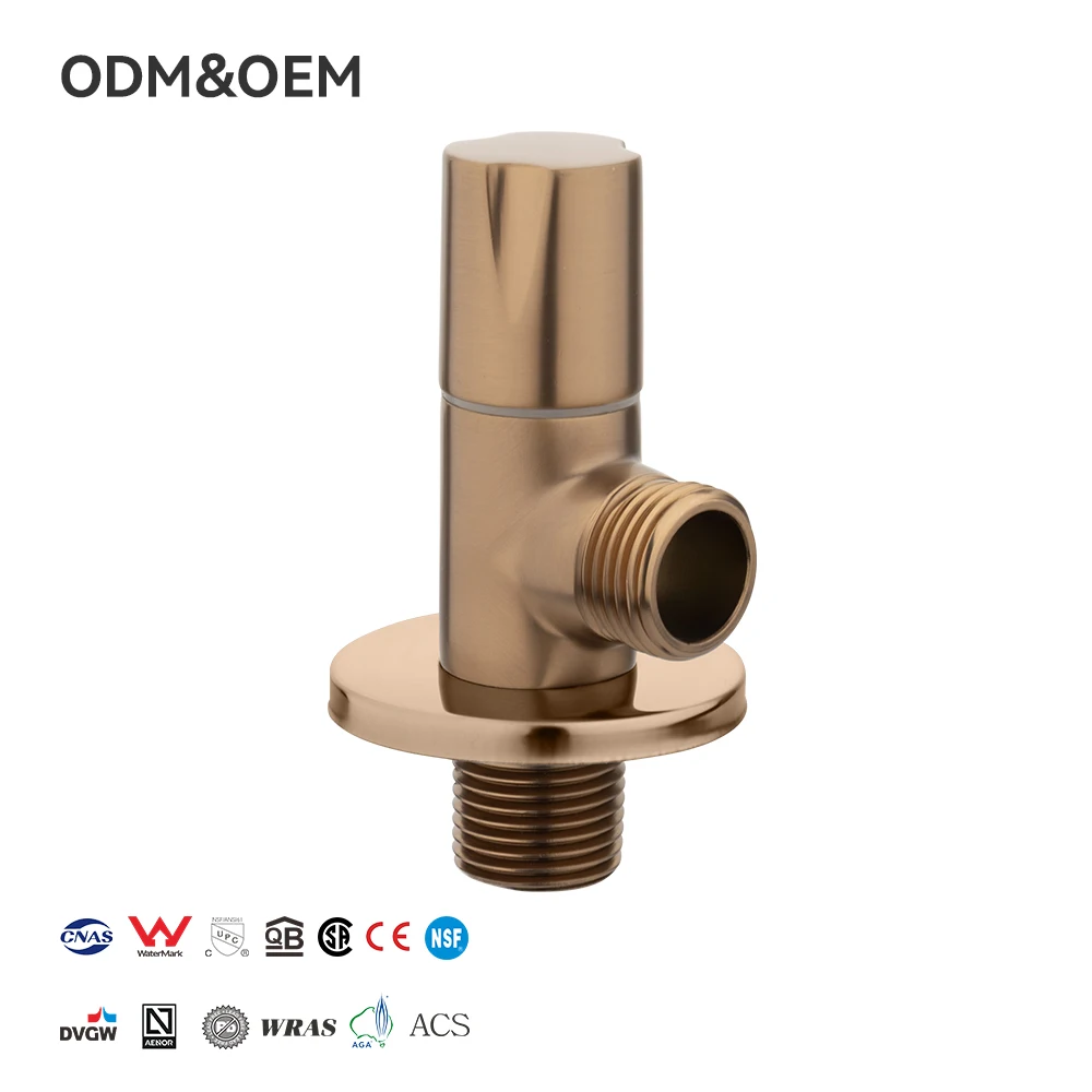 PPW Good Quality Brushed Gold Wall Mounted T Shape Adapter Toilet Water Stop Valve Bathroom Brass Angle Valve Chrome Finish