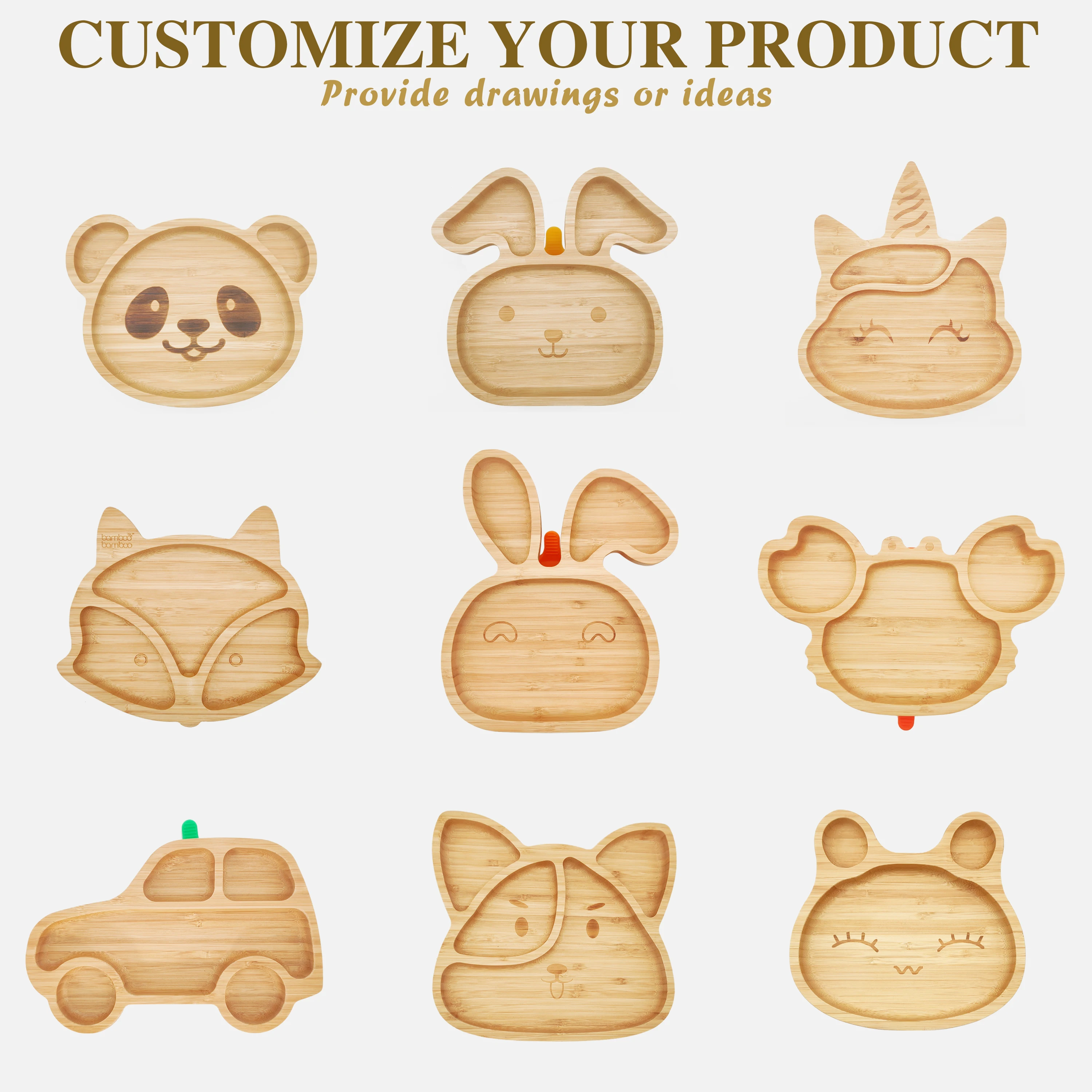 Cute Fox Tableware Babies Learn to Eat Silicone Baby  Feeding Set Bamboo Baby Plate  with Spoon