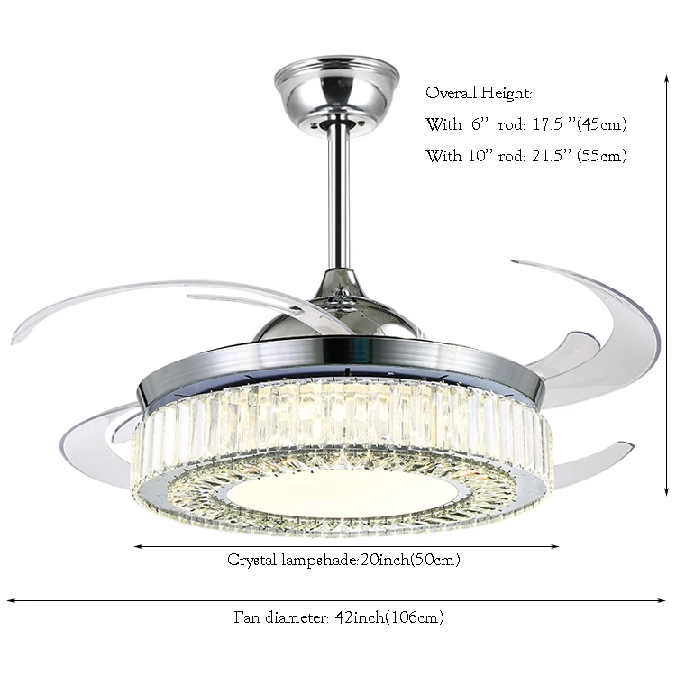 Foshan Oem Chrome Ceiling Fans Foldable Chandelier With Light And ...