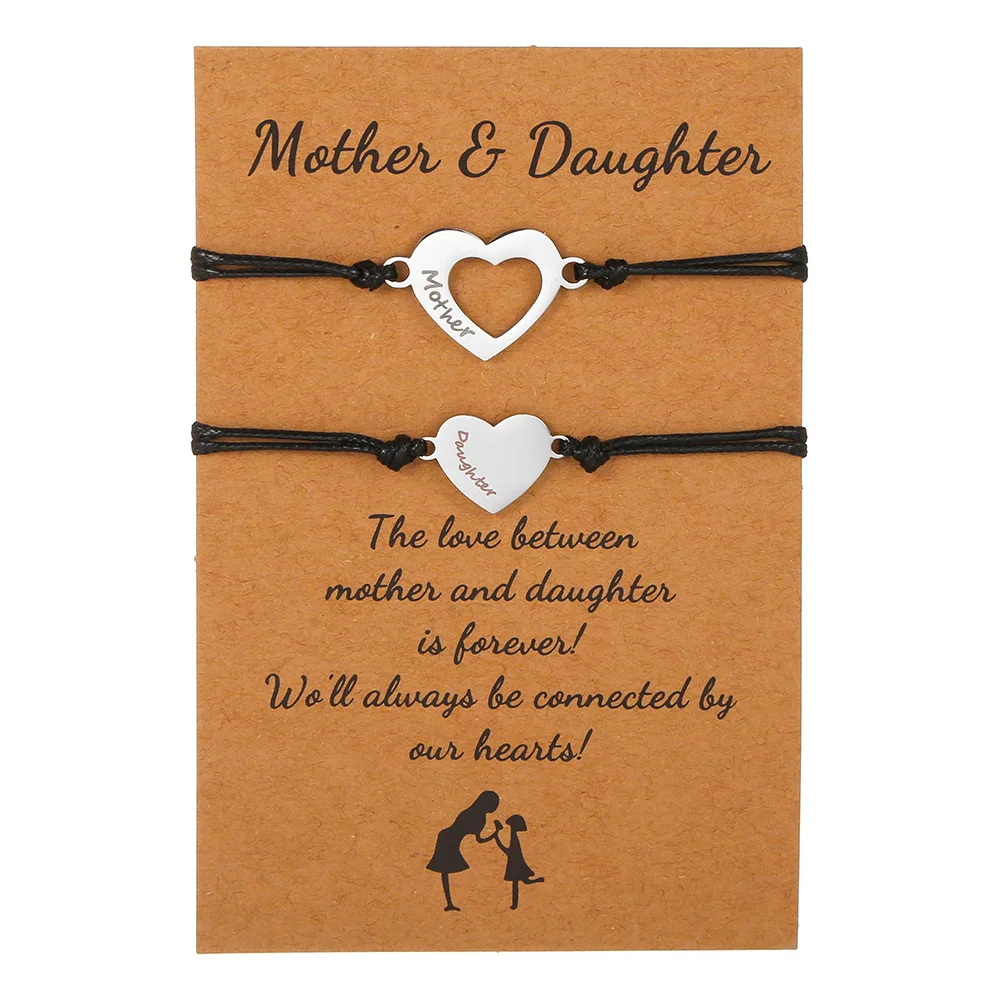 Stainless Steel Mother Daughter Back to School Jewelry Mother's Day Gifts Mom Heart Butterfly Charm Bracelets