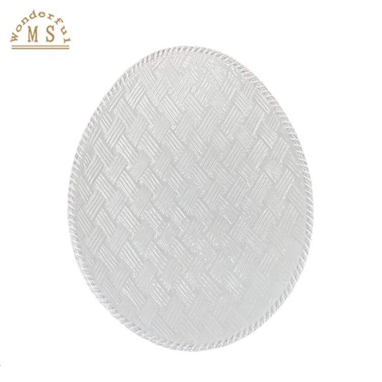 OEM Novel White Ceramic Tableware Rattern Pattern Design Egg Shape Dish Plate Dinner Service Pottery Salad Plate Assorted Colors
