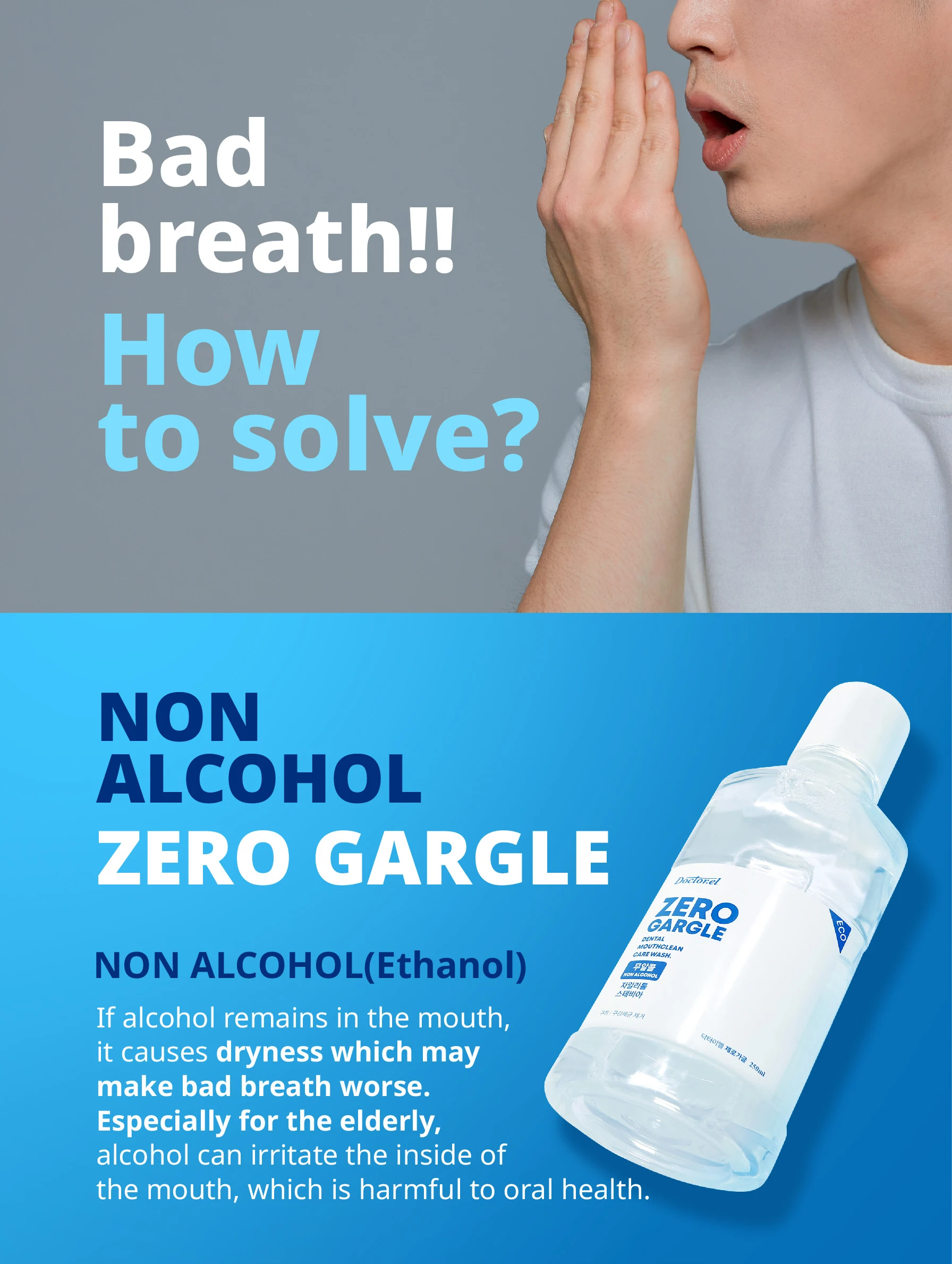 Doctor.el Non Alcohol Zero Gargle Mouthwash 250ml Oral Fresh Breath No