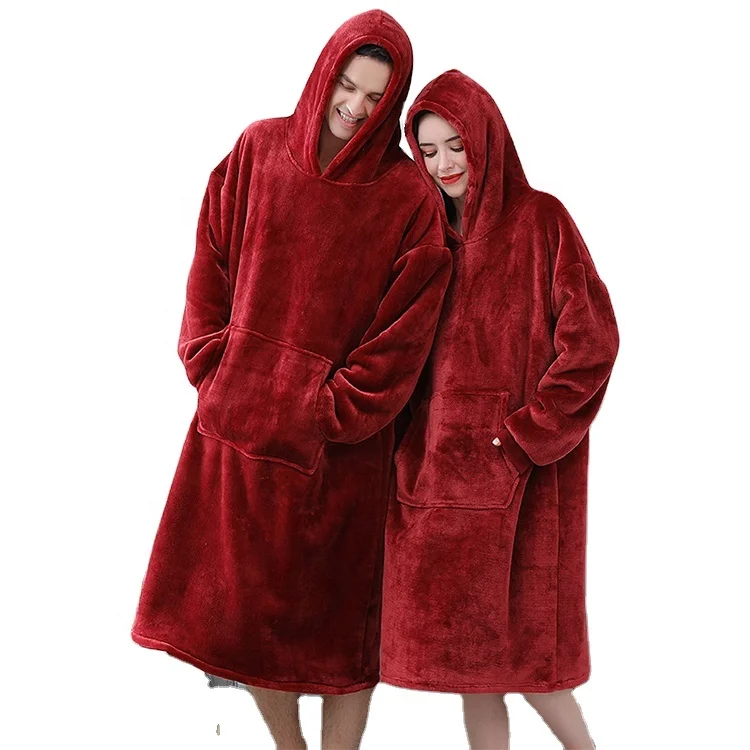 Amazon Supplier Women Hoodie Robe TV Blanket Plus Size Custom Long Men Sleepwear Bath Robe Nightgown