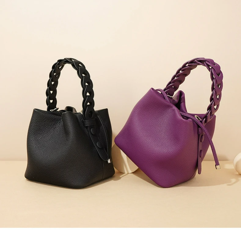 New Soft Genuine Leather Mini Women's Handbag Bucket Bag Simple Fashion ...