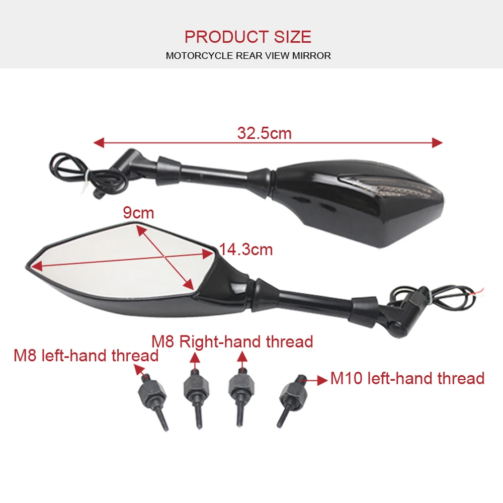 Universal Motorcycle Rear View Mirror 12V LED Turn Lights Side Mirrors Motorbike Rearview Mirror With Turn Signal Black
