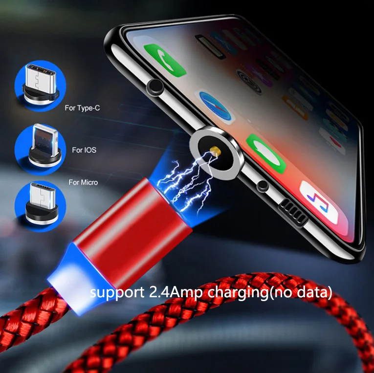 Micro usb для быстрой зарядки светодиодный магнитный зарядный кабель 3 в 1 Магнитный с бесплатной головкой