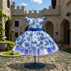 New Arrival Baby Princess Clothing Girls Formal O-Neck Flower Print Party Frock Made of Woolen Fabric Clothes for Kids