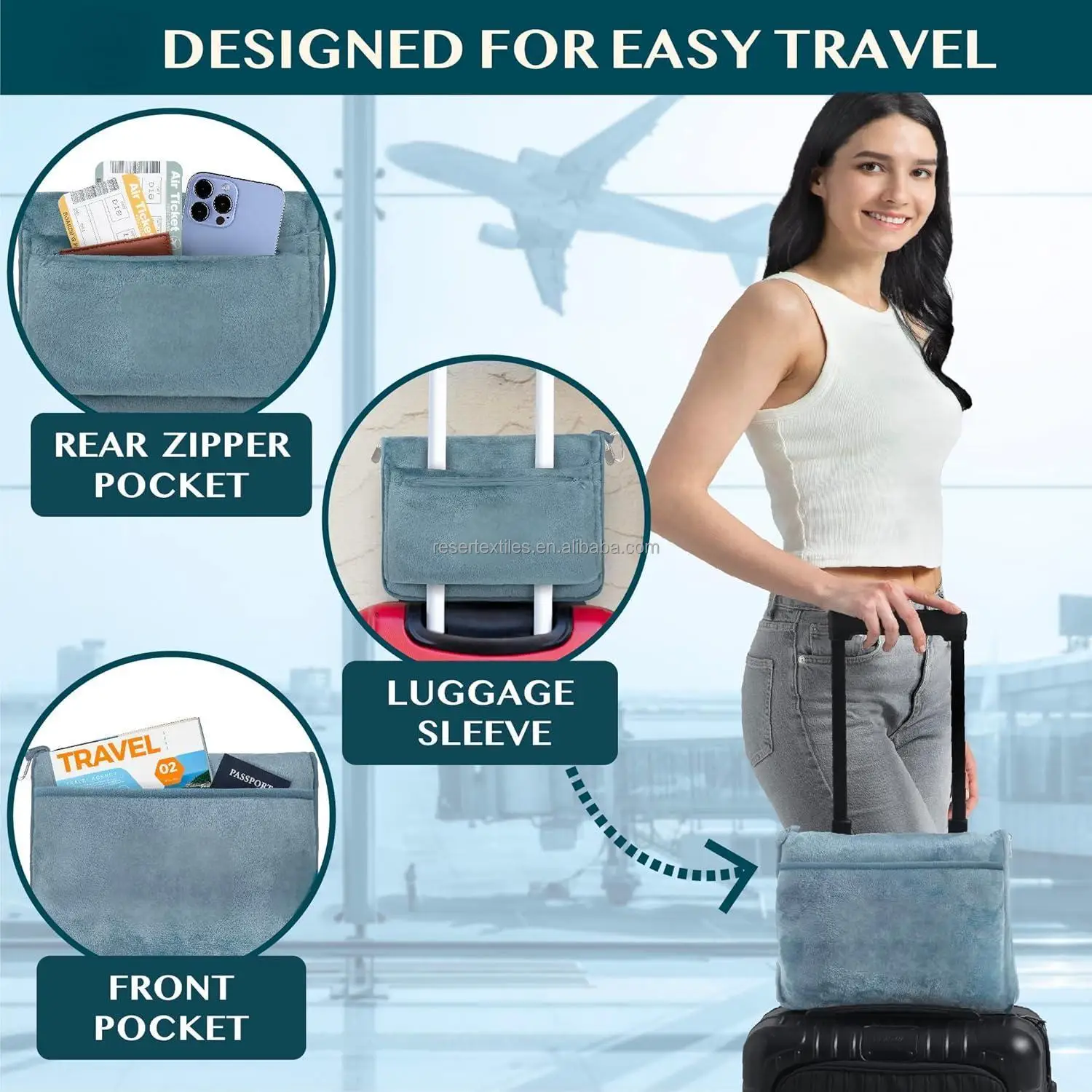 2-in-1 Premium Four Seasons Use 100% Polyester Hiking Camping Travel Blanket Pillow Logo Hand Luggage Belt Backpack Clip Perfect