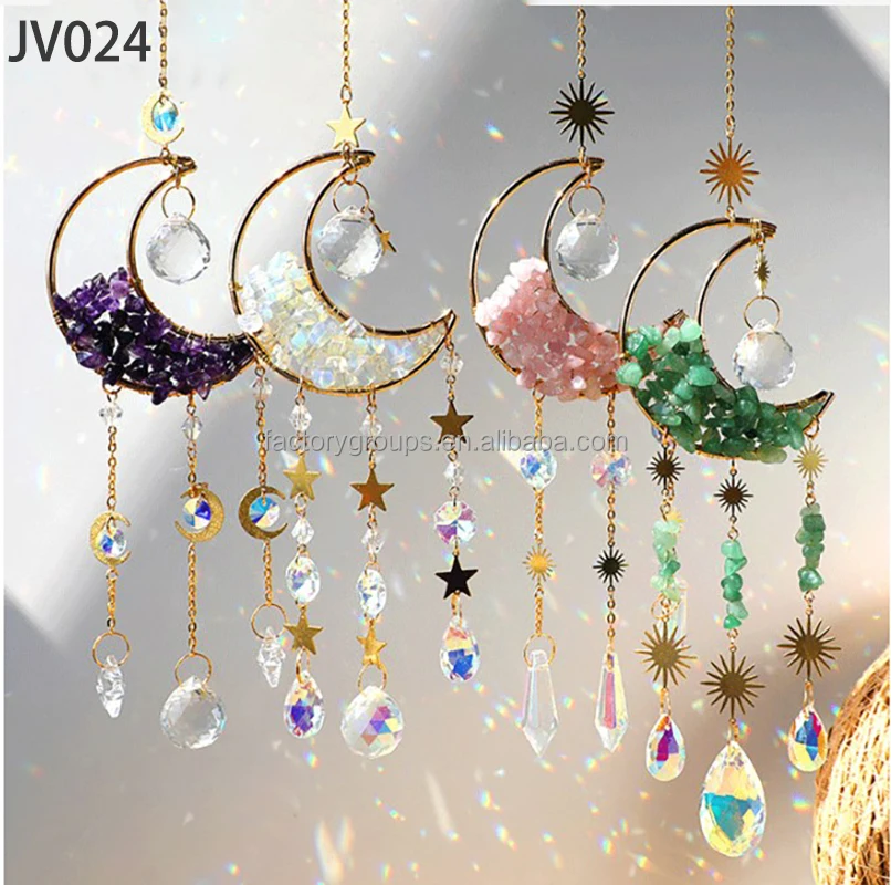 Wholesale Moon Shape Sun Catchers Window Hanging Wind Chimes Rainbow