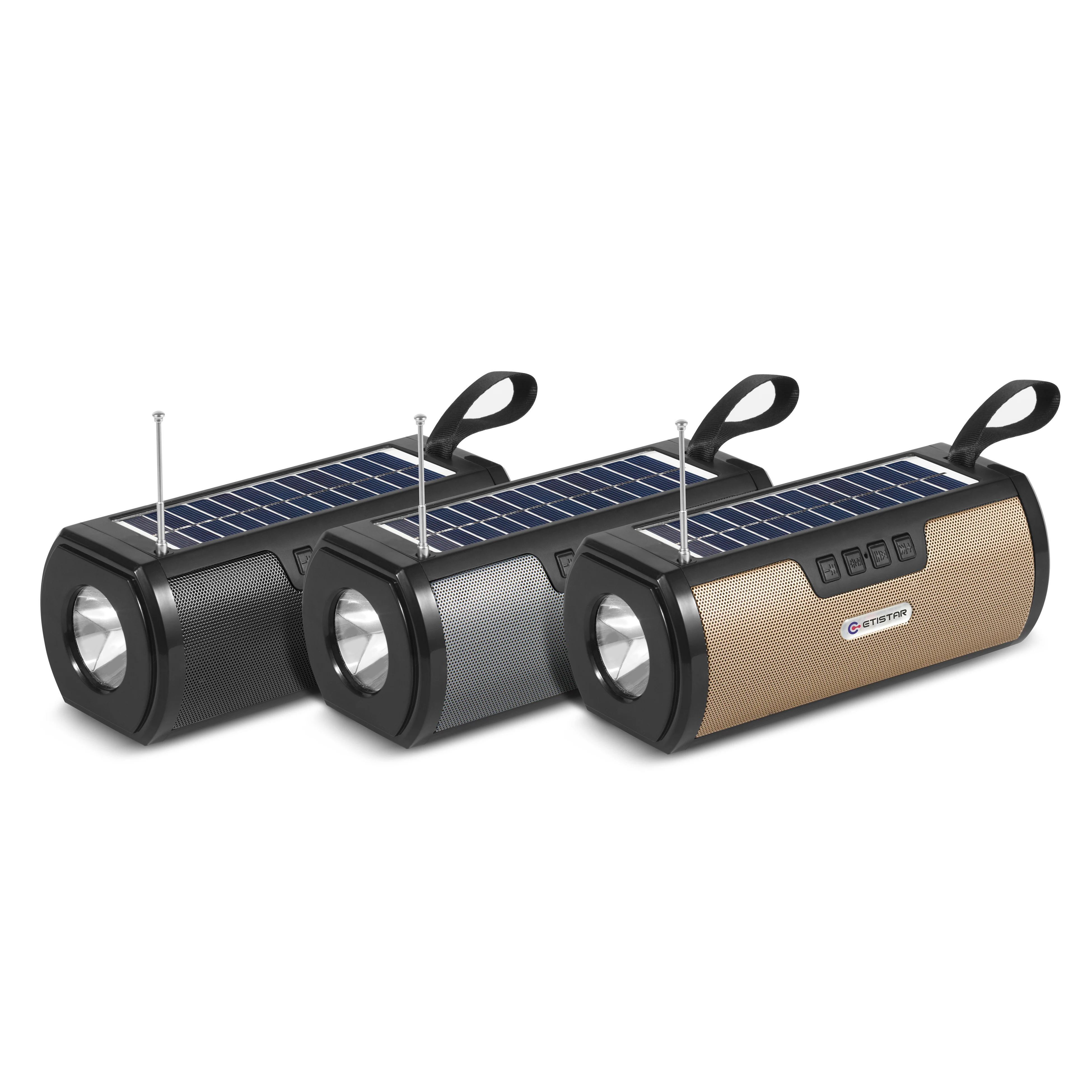 5W Bluetooth Speaker with New Design Mini Portable Solar Speaker with LED Flashlight Auxiliary Input Powered Battery Outdoor