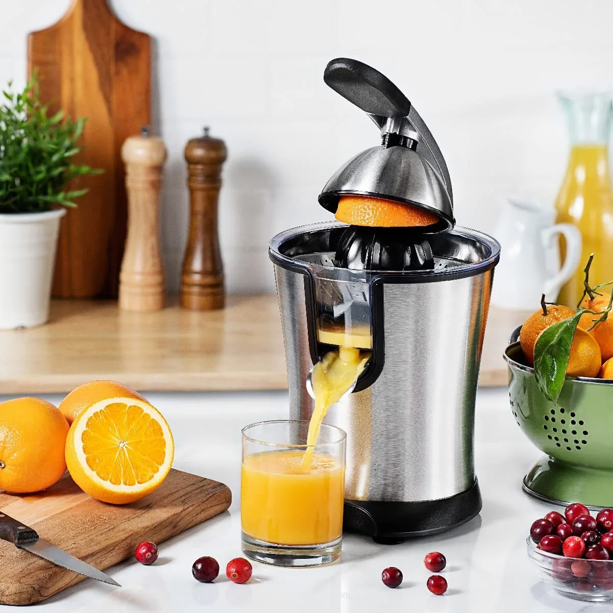 Stainless Steel Electric Juicer Machine - 160W Power Juice Press, Citrus  Juicer & Squeezer Masticating Machine - Easy to Clean - Includes Handle 