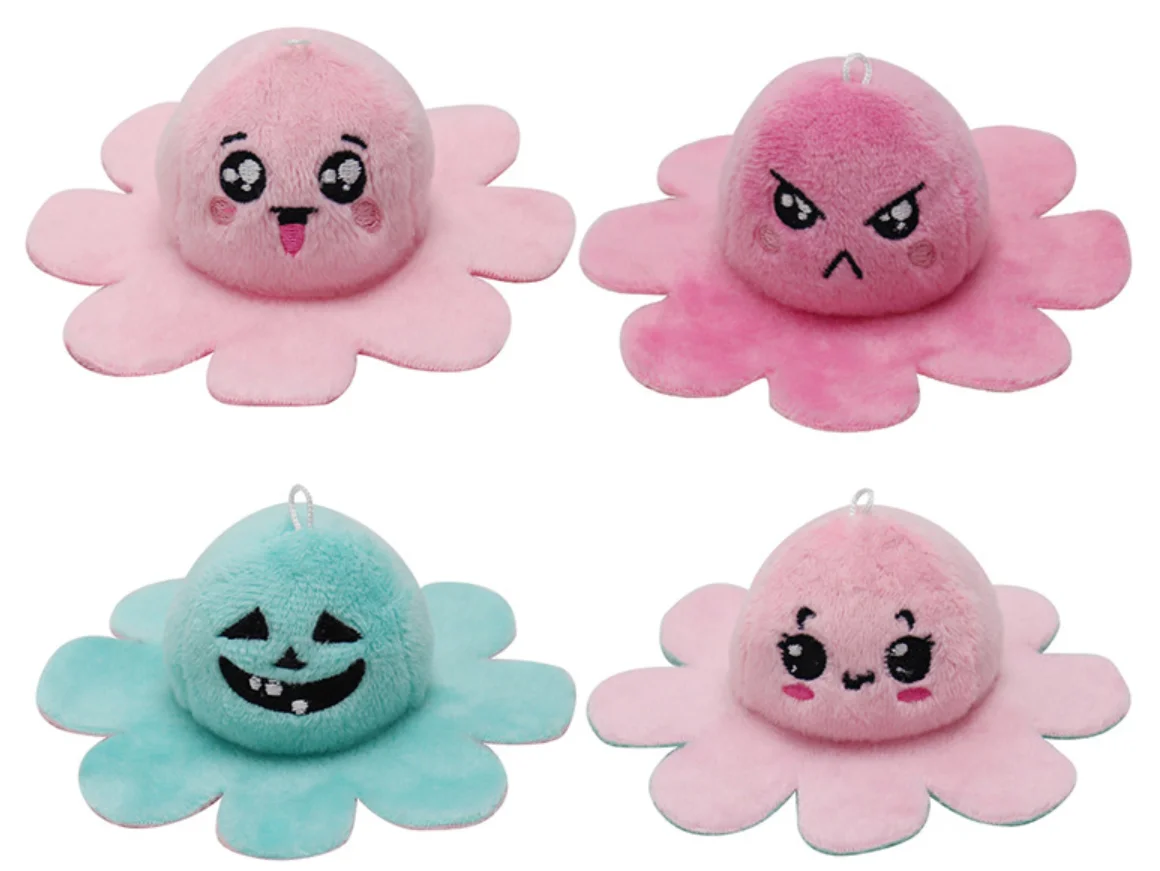 
Crystal Super Soft Plush Fabric With Embroidery octopus reversible plush keychain bags keyring 