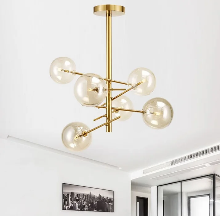 Скандинавская постмодернистская люстра роскошный простой стеклянный светильник волшебная лампа в форме ветки дерева современный потолочный золотого и железа 80-3