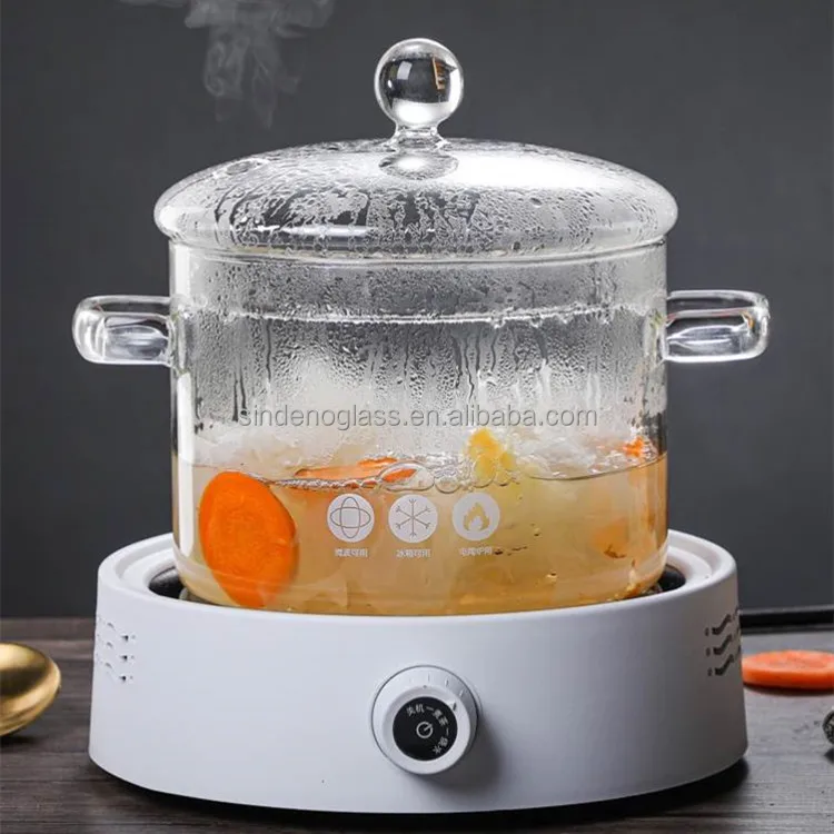 Glass Cooking Pot Cookware Set Transparent Double-Ear Glass Pot with Lid  Heat Resistant handle Large-Capacity Induction Cooker - AliExpress