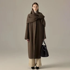 Detachable Scarf Shawl Double-sided Cashmere OverCoat for Women Autumn and Winter New High-end Mid Length Woolen Jacket
