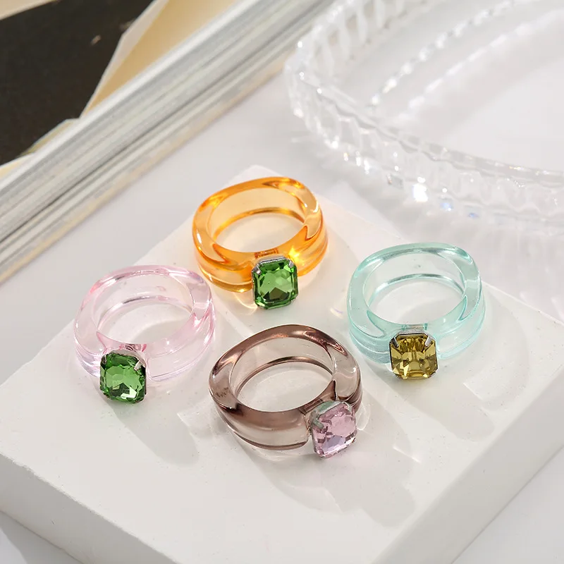 Spring and Summer Sweet Transparent Clear Acrylic Rings Resin Finger Colorful Chunky Thick Jelly Candy Color Ring Wholesale