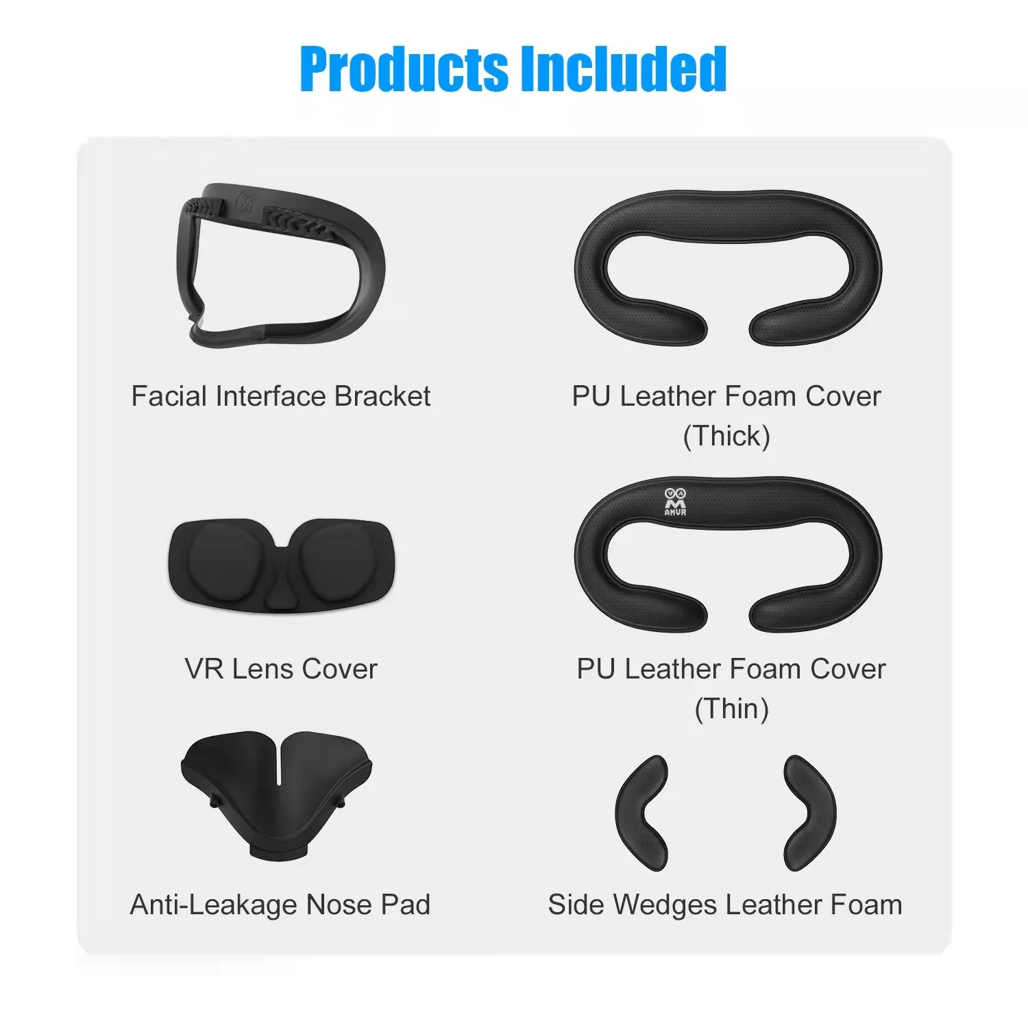 AMVR Resilient VR Facial Vent Soft Interface Bracket & Anti-Leakage Light Face Cover Replacement Pad for Oculus Quest 2 7-in-1