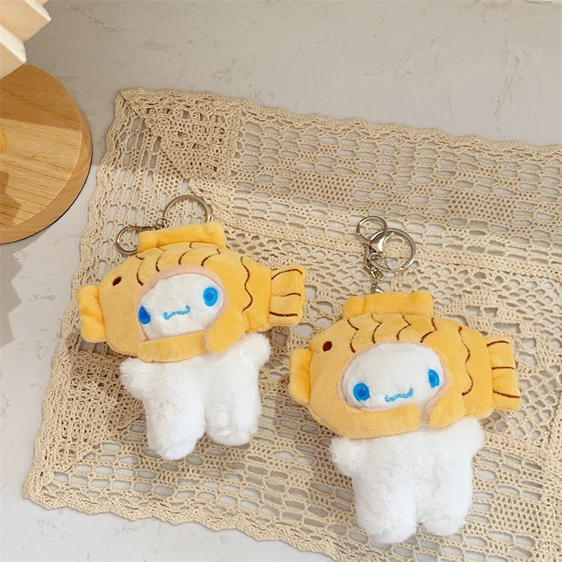 14cm Sanrio Cinnamoroll Kawaii Stuffed Taiyaki Puppy Plush Keychain 