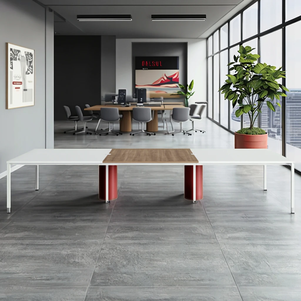 Large Modern Conference Table with Dual Power Sockets Midline Cable Tray Adjustable Feet for Office Meeting Use 2