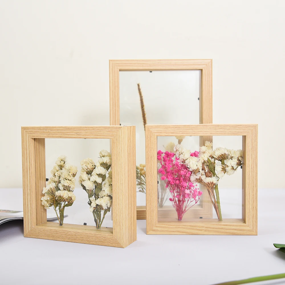 Artwork Dried Flower Display Table Decoration Double Sided Real Glass