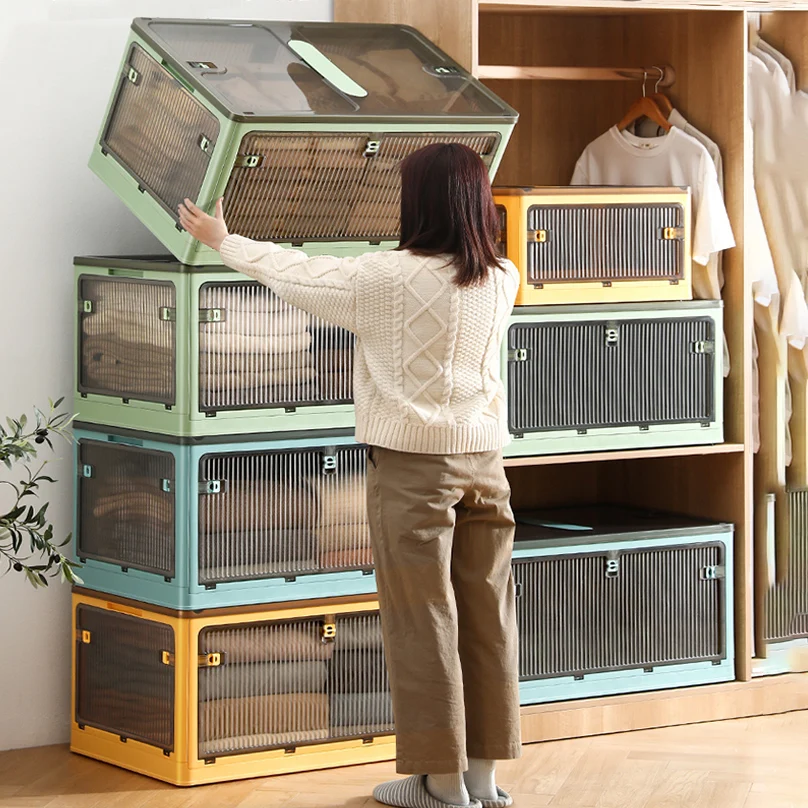 Folding storage boxoutdoor storage boxcamping box with wooden cover95l251 gallondouble layer folding boxcollapsible storage binscan be used clearance