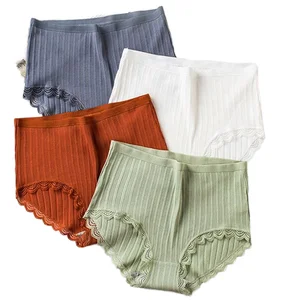 2026 High Waist Women's Knitted Lace Hipster Panties Honeycomb Cotton Breathable Comfortable Quick Dry Wholesale