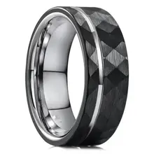 Fashion jewelry Custom 8mm black Plated Hammered Faceted Tungsten Carbide Ring for men rings Engagement Wedding Band