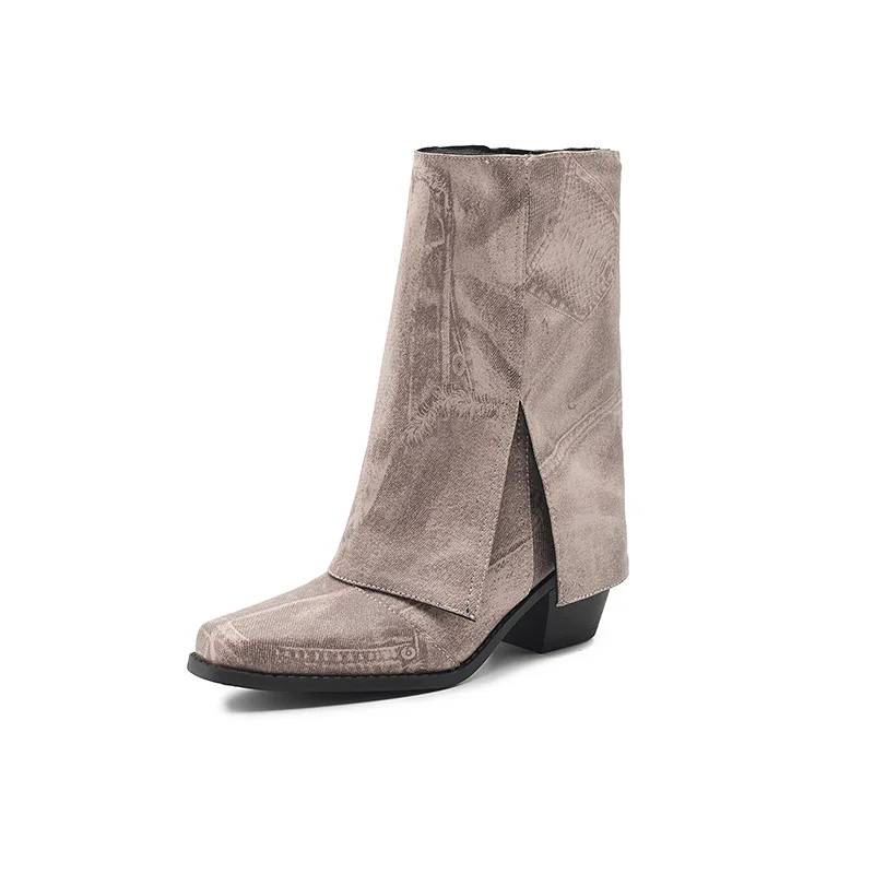 Denim Boots Winter Fall Pointed Toe Chunky Heel Large Size Women Ankle Boots Western Cowboy Boots - Image 4