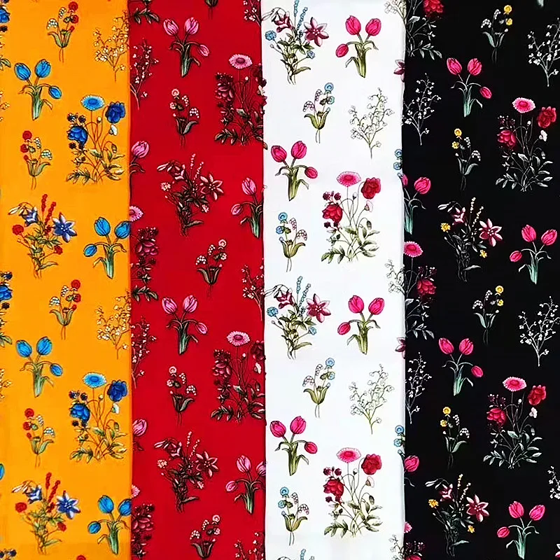 Оптовая продажа тканых платьев на заказ Тропический цветочный цифровой принт Challis из 100 искусственного шелка