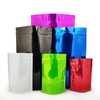 Wholesale Glossy Color Plastic Stand Up Zip Lock Mylar Foil Food Packing Bags Resealable Candy Snack Storage Packaging Pouches