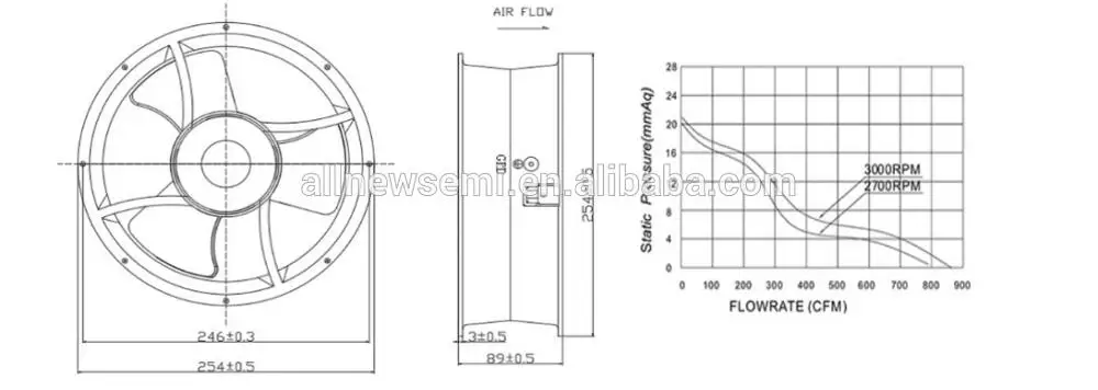 Durable/Large air volume /High speed/Mute/Long life/High quality Metal AQA25489 25cm 10in 254*254*89 AC Brushless Axial flow Fan