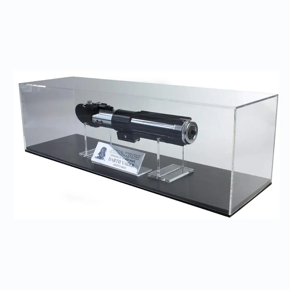 Desktop Clear Cover and Black Base Acrylic Lightsaber Collectables Display Box With Two Supports