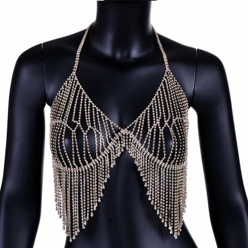 Sexy Rhinestone Body Chains Jewelry Waist For Women Tassel Bralette ...