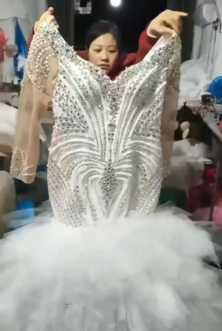 Wholesale African Rhinestone wedding dress parkling Crystal Mermaid Ball Gown Crystal Mermaid Bridal Gown,2 Pieces