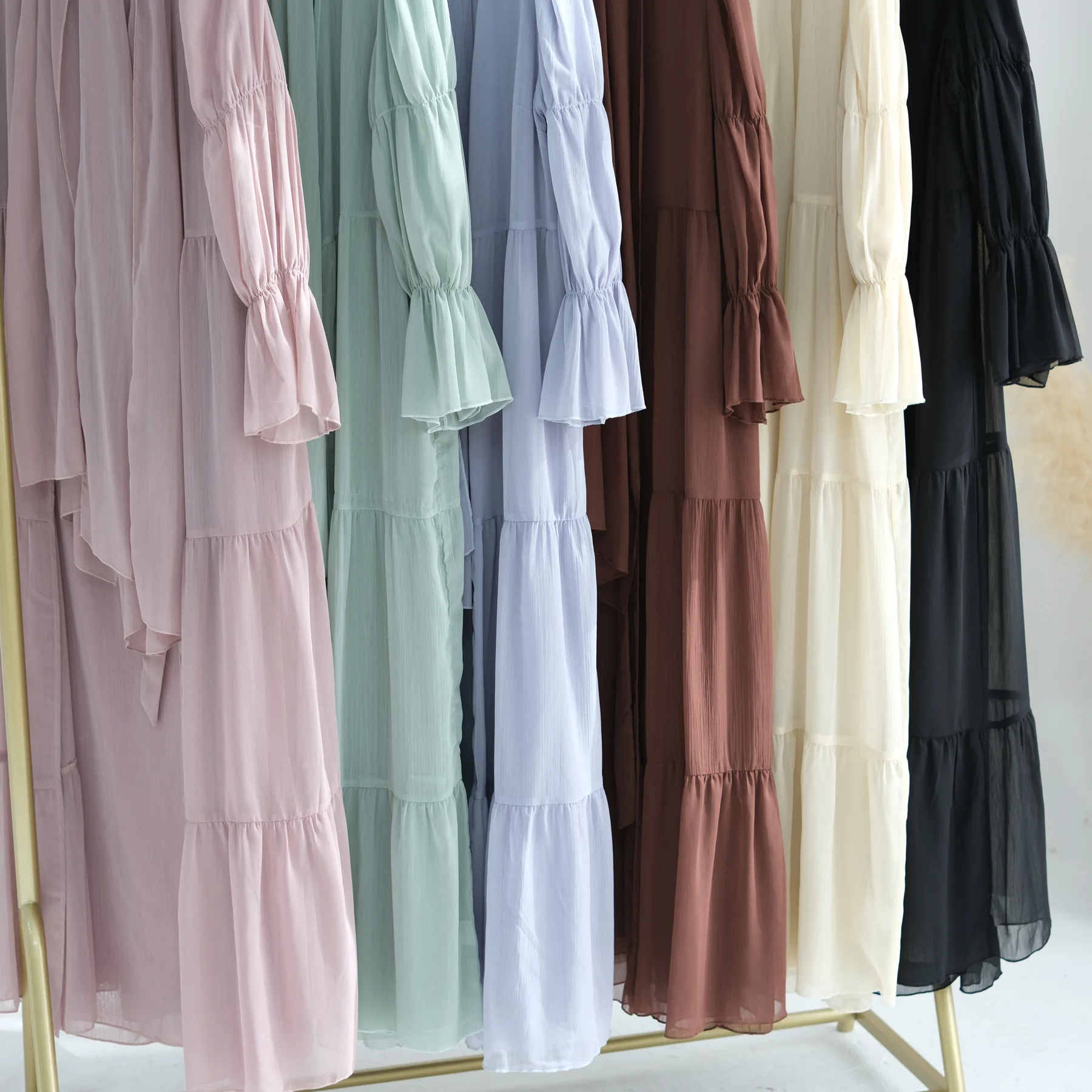 2025 Modest Robe Elegant Chiffon Open Abaya Kimono 3 Pieces Abaya Inner Dress and Hijab Set for Special Occasion