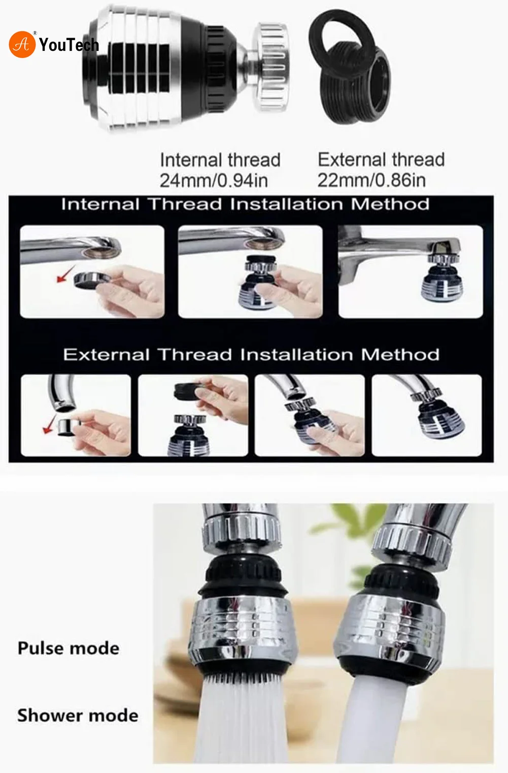 Swivel Mode Saving Water Bubbler Nozzle High Pressure Faucet Filter Faucet Adapter Extender Foam