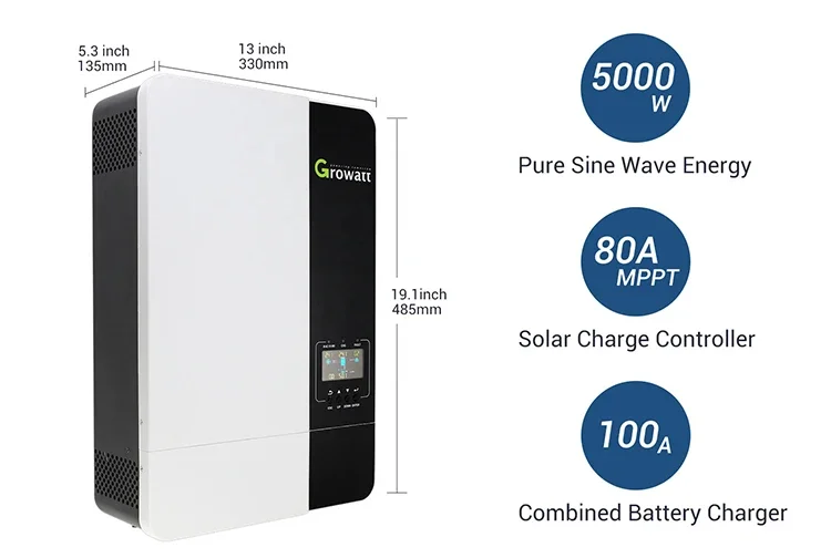 Growatt SPF 5000ES 3500ES off grid inverter 3kw 3.5kw 5kw MPPT Pure sine wave solar off grid inverter for solar energy system manufacture