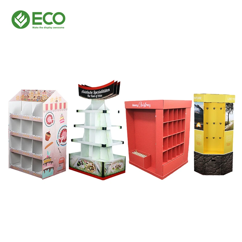 OEM ODM Custom Logo 12-Compartment Multi-Bin Corrugated Cardboard Floor Display Racks for Fresh Produce Supermarket