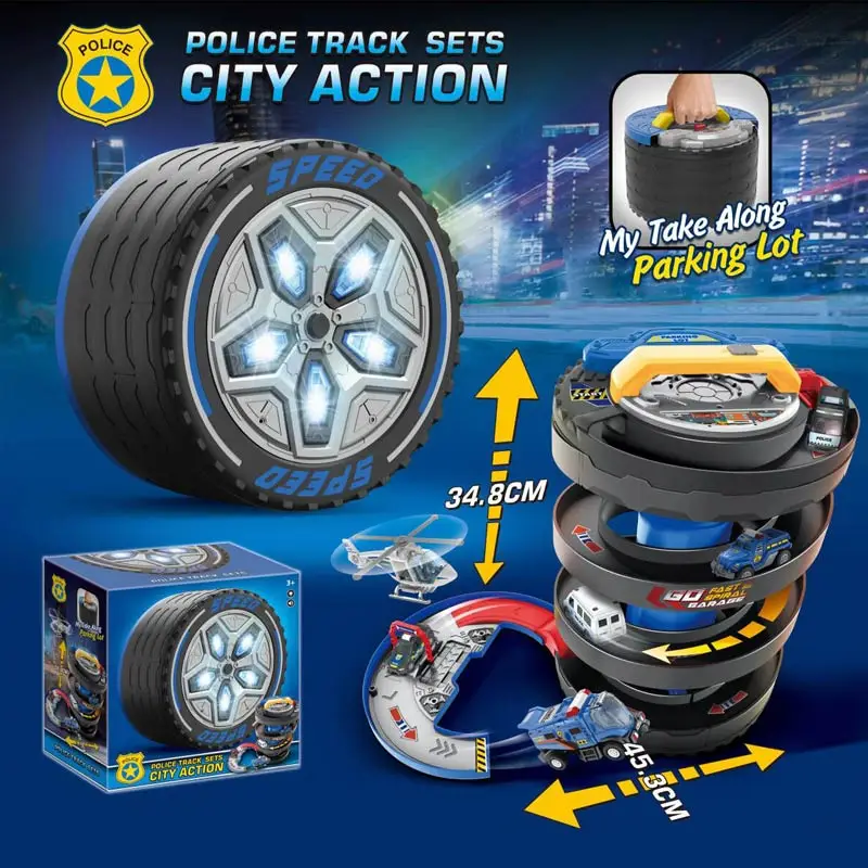 DIY City Action Racing Car Track Set 2 in 1 Musical Lighting Toy Parking Lot Car Set With Free Wheel Car