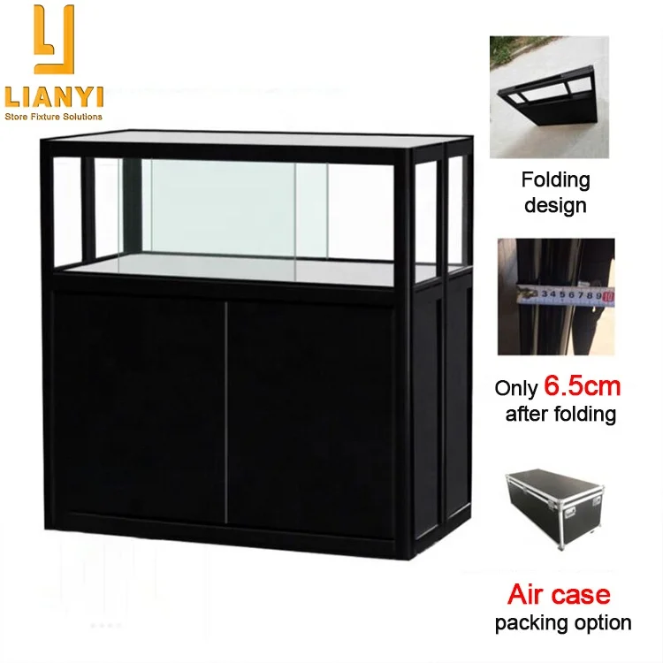 Custom Logo Foldable Aluminum Frame LED Glass Showcase Portable Jewelry Display Cases for Trade Shows