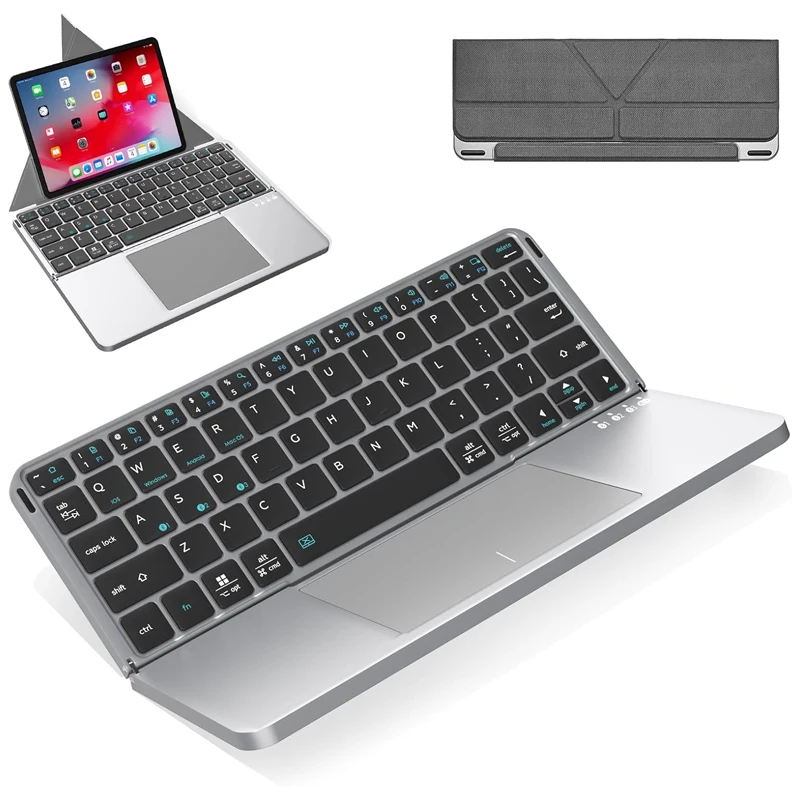 2-in-1 Foldable Touch Wireless BT Keyboard Portable with Magnetic Keyboard Stand for Mobile Phones Laptops Tablets