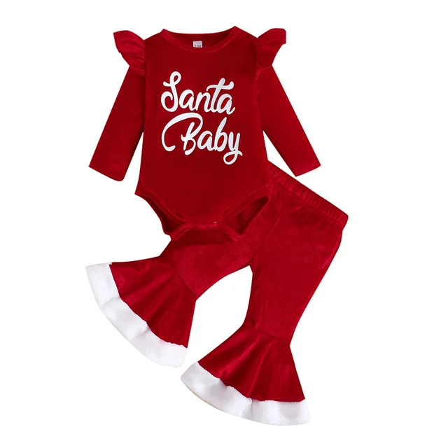 New Christmas Baby Romper Set Velvet Girl Bodysuit Bell Pants Set newborn baby girls clothing sets