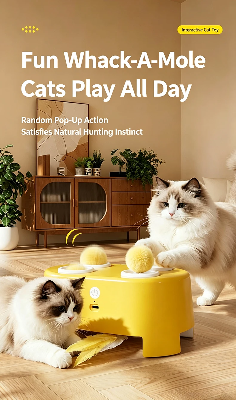 product 3 in 1 electric cat whack a mole toy automatic teaser wand hands free self play boredom relief interactive kitten entertainment-0