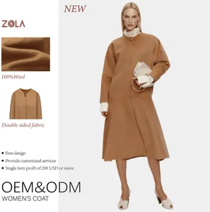 Single Button Closure Double Sided Handmade Eco-Friendly Woolen Casual Wool Coat Winter Long Clothes for Office Lady