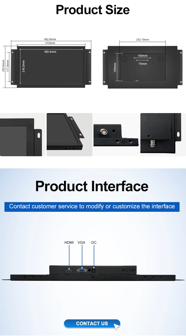 17.3 IPS1920*1080 Open Frame Display LCD Monitors Non-Touch /touchscreen High Brightness for Industrial Equipment