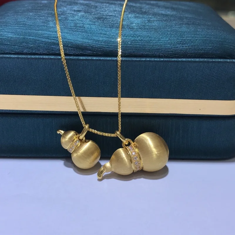 18K Gold Gourd Pendant AU750 Colored Gold Ancient-Style Wire-Drawing Lucky Charm Diamond Exquisite Simple All-Match Clavicle