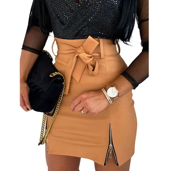 Sexy Women PU Leather Pencil Bodycon Skirt Clubwear Double Zipper High Waist Mini Short Skirts
