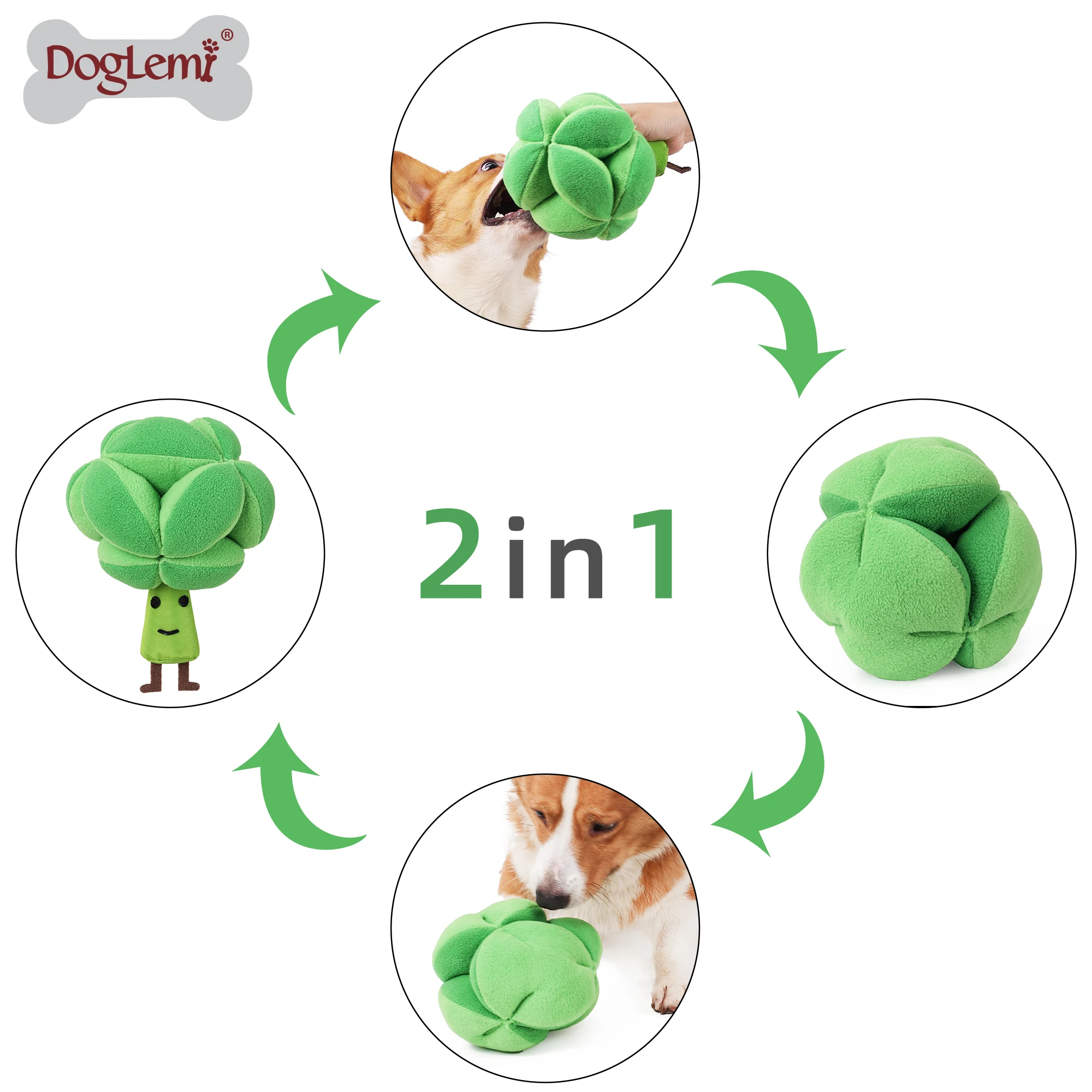 Interactive Broccoli Design Dog Toy Durable Small Medium Funny Squeakers Best Pet Carton Packaging Lovely Simple Cartoon Style